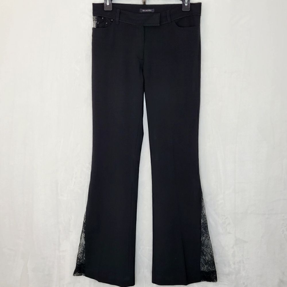 Sandro Lace Trim Black Trouser Pants